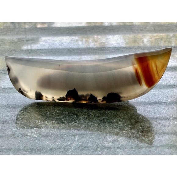 Vintage MONTANA MOSS AGATE Tie Clip Crescent Shaped Yellowstone River Chalcedony - Picture 4 of 16